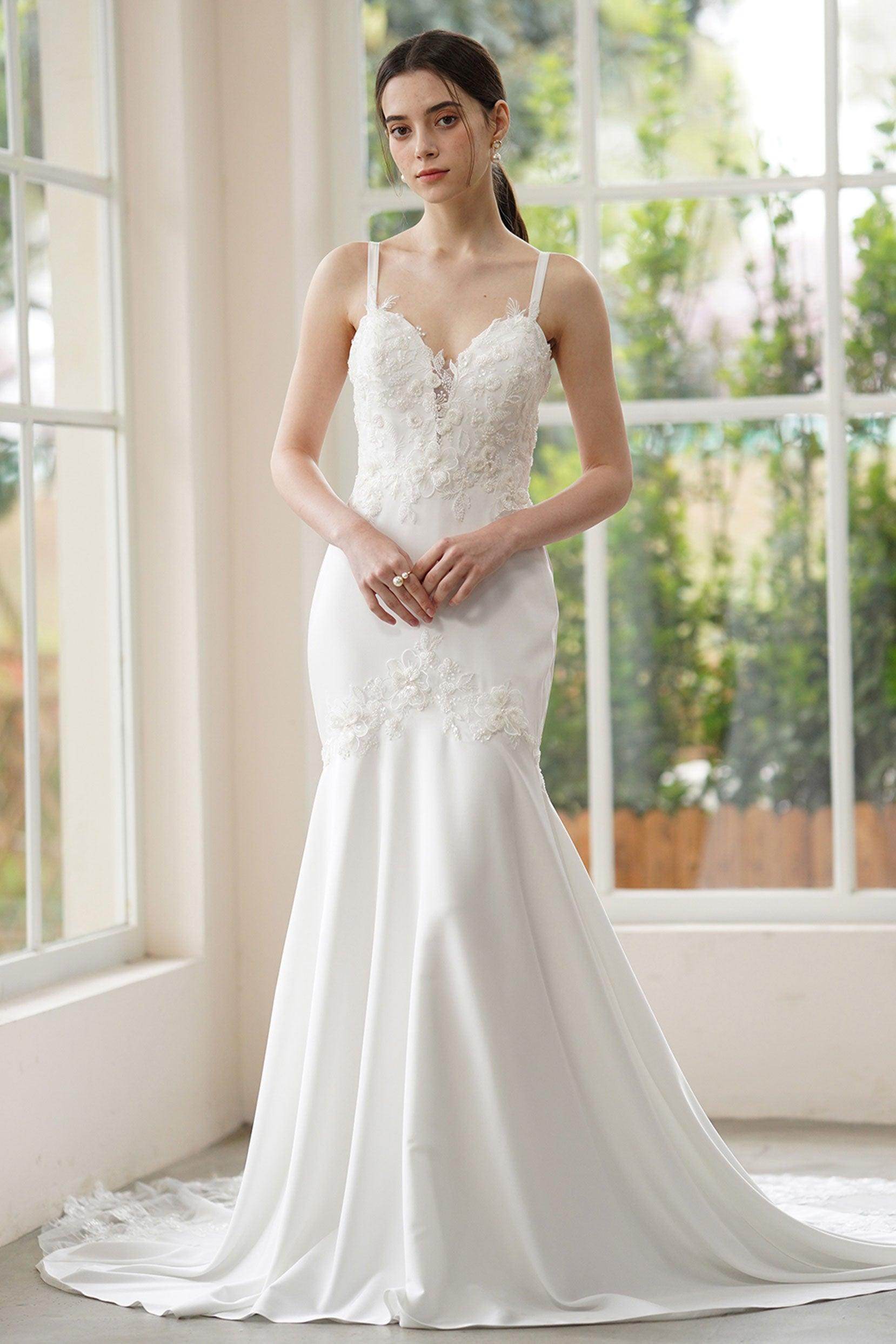 Trumpet-Mermaid Court Train Stretch Satin Wedding Dress CW3311 - COCOMELODY